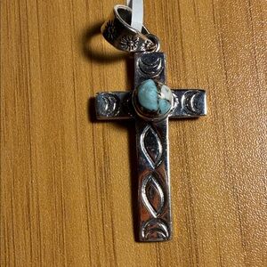 Sterling Silver Cross Pendant with cotton candy Turquoise Stone